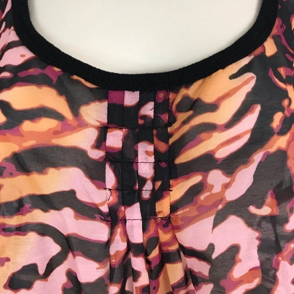 XHILARATION Sheer Black Orange Animal Print Pleated Center Racerback Tank Wmn M - Picture 5 of 13